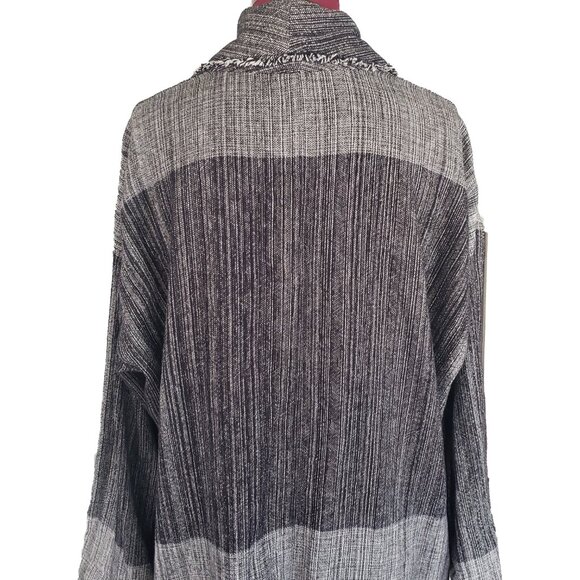 Eileen Fisher Jacket Cardigan Black White Color Block Shawl Collar Pockets Large - Picture 6 of 9
